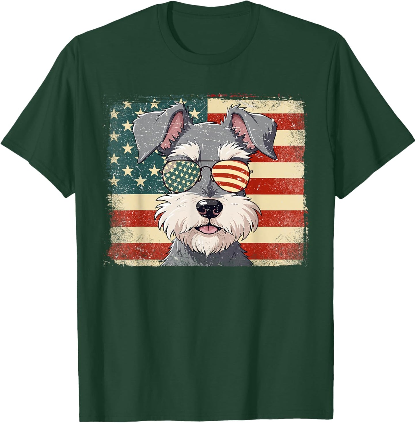 Patriotic Miniature Schnauzer Dog Lover USA Flag 4th Of July T-Shirt - T-Shirt | Forest