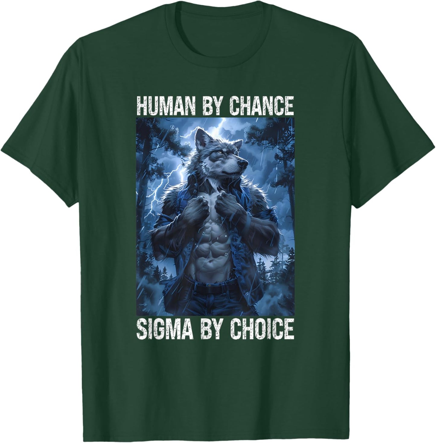 Funny Cringe Muscular Werewolf Meme Cringy Sigma Wolf T-Shirt - T-Shirt | Forest