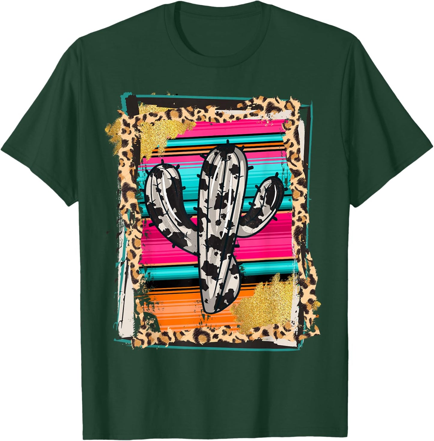 SERAPE CACTUS - Leopard Cow Pattern Print Cowgirl Rodeo T-Shirt - T-Shirt | Forest