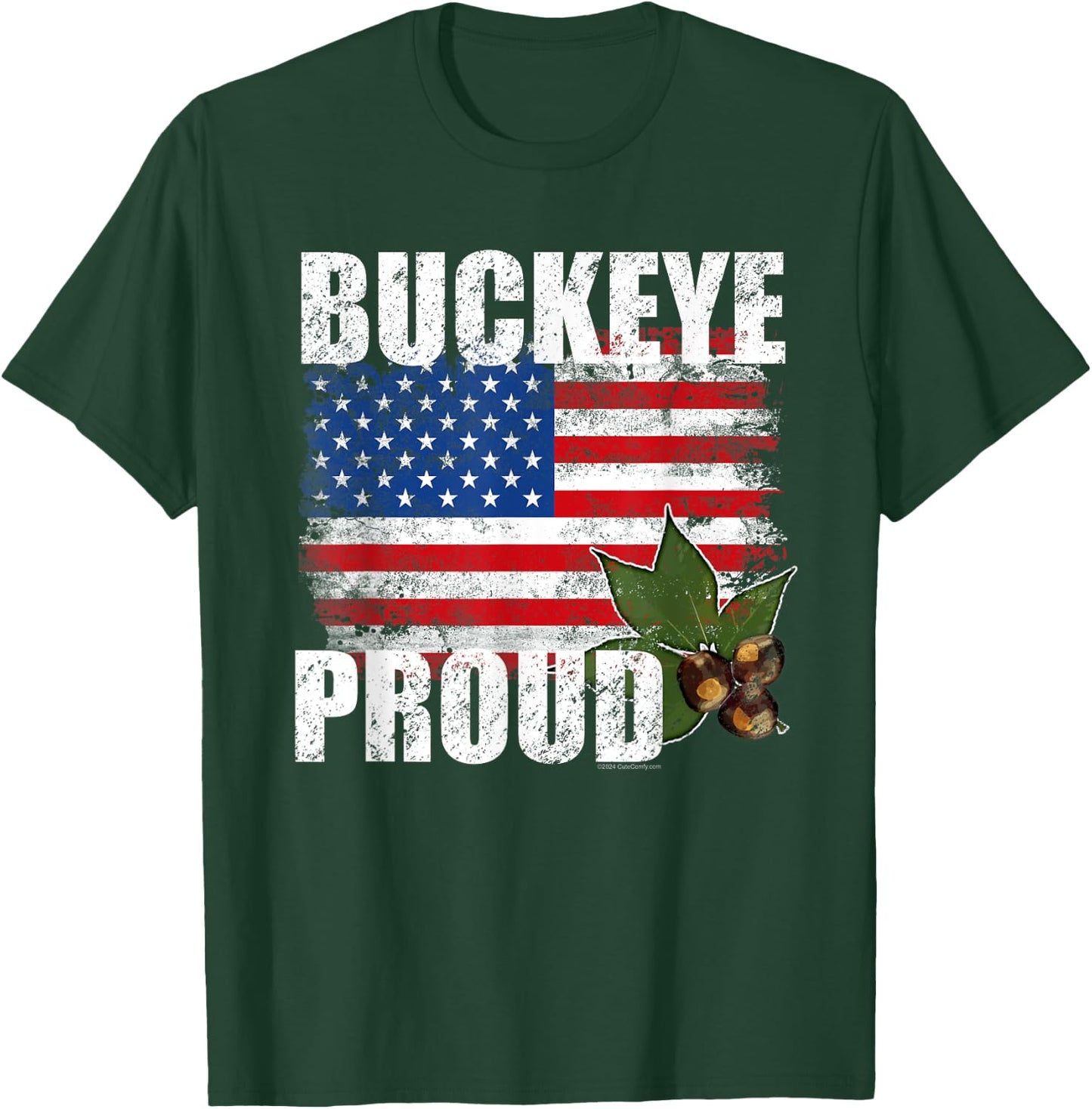 Vintage Ohio Buckeye American Flag Patriotic Proud State T-Shirt - T-Shirt | Forest