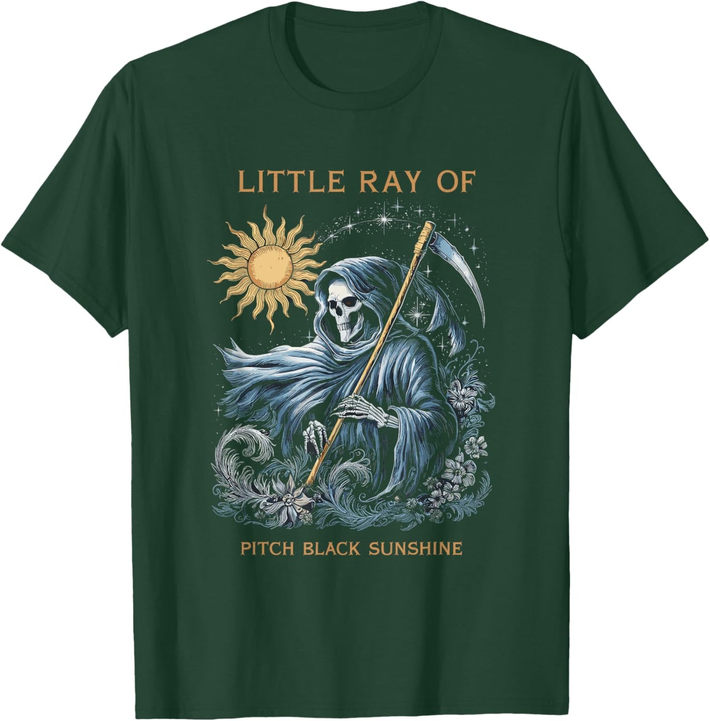 Little Ray of Pitch Black Sunshine Grim Reaper Goth Art T-Shirt - T-Shirt | Forest