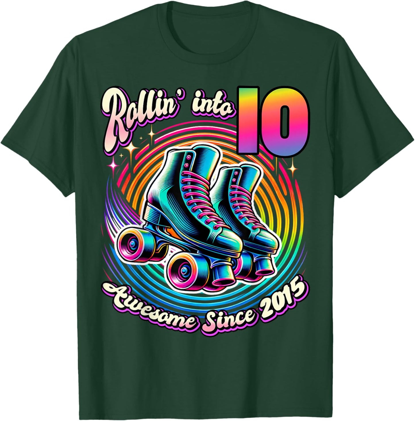 Birthday Roller Skating 10th Girl Rollin into 10 Skate Party T-Shirt - T-Shirt | Forest