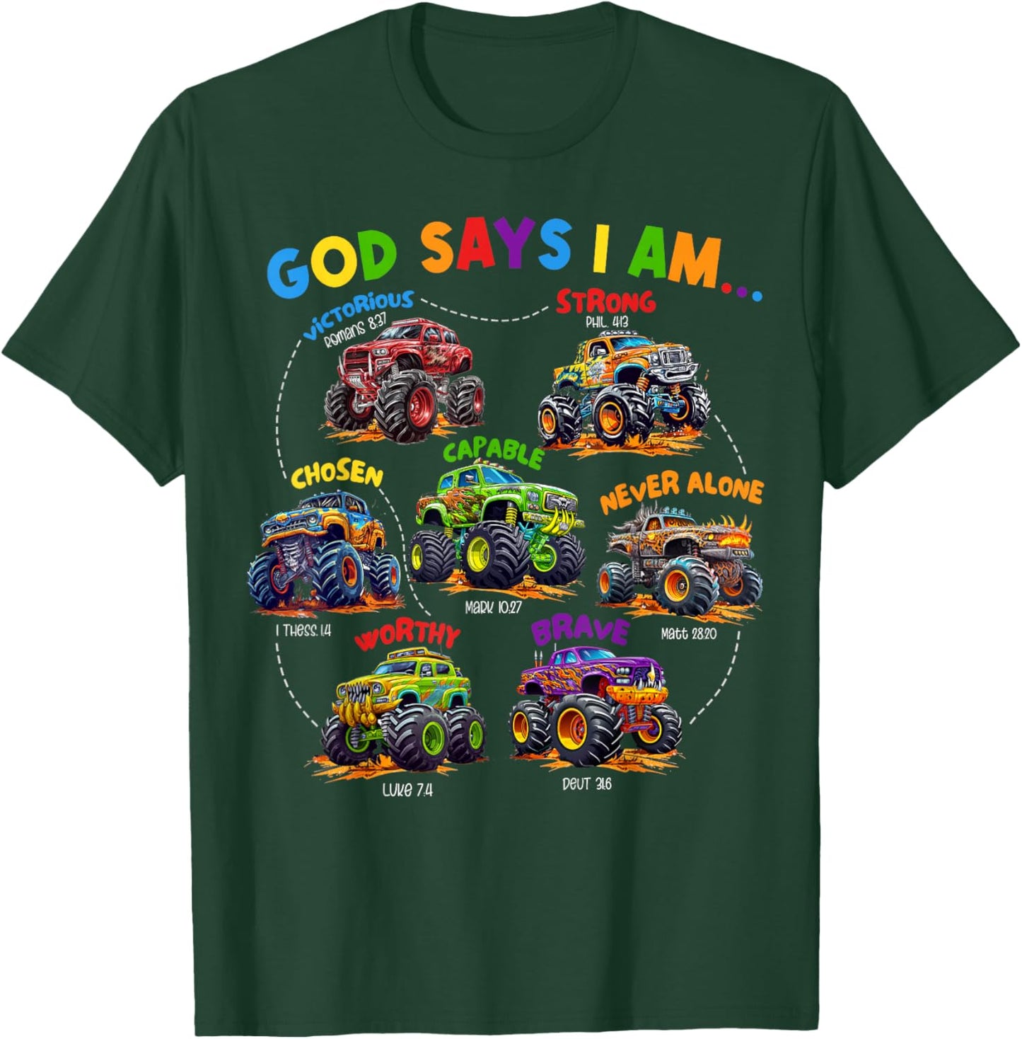 God Says I Am Monster Truck Bible Verse Religious Christian T-Shirt - T-Shirt | Forest