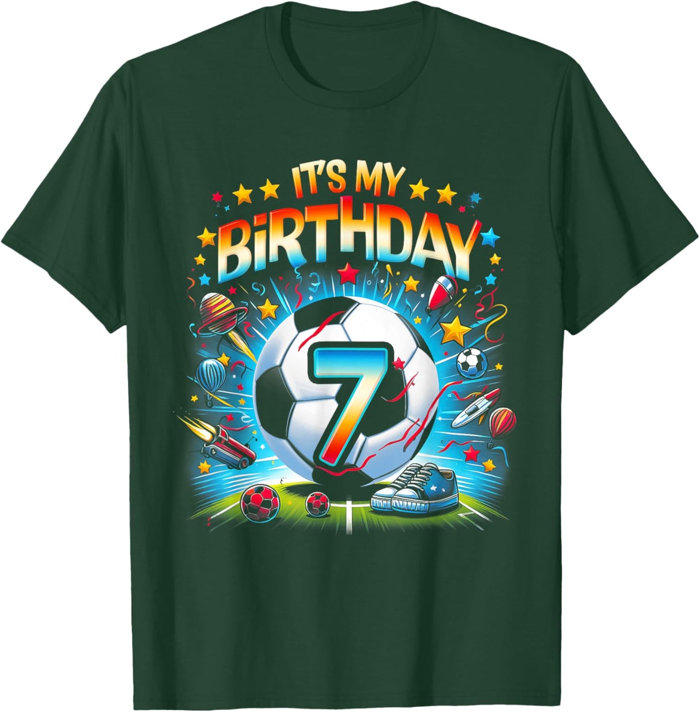 Kids It's My 7th Birthday Boys Soccer Football 7 Years Old T-Shirt - T-Shirt | Forest