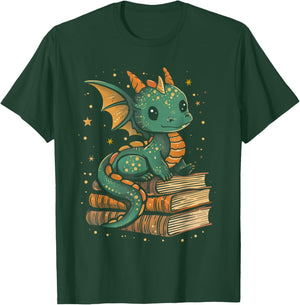 Cute Kawaii Dragon Fantasy Book Lover Book Nerd T-Shirt - T-Shirt | Forest