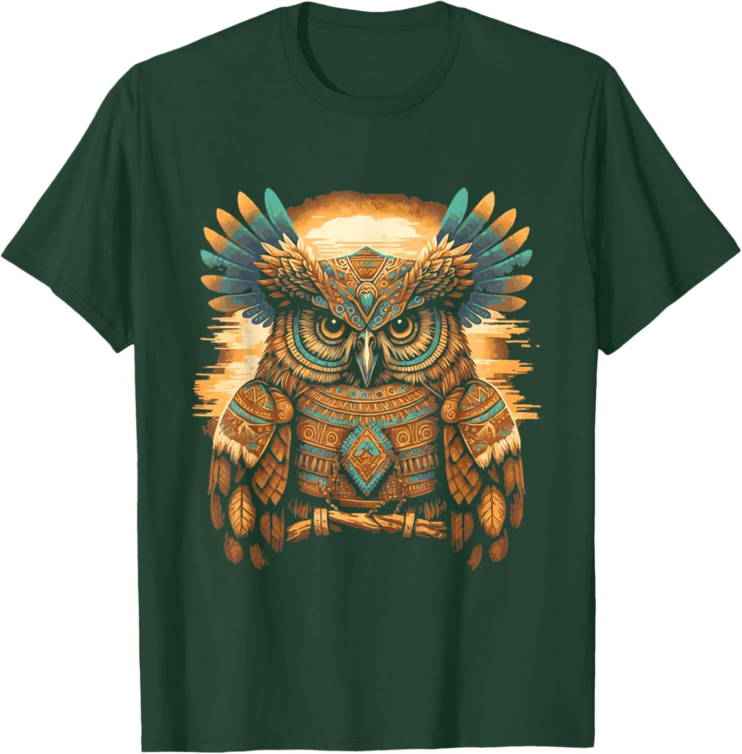 Western Art Owl Aztec Native American Bird Art Design T-Shirt - T-Shirt | Forest