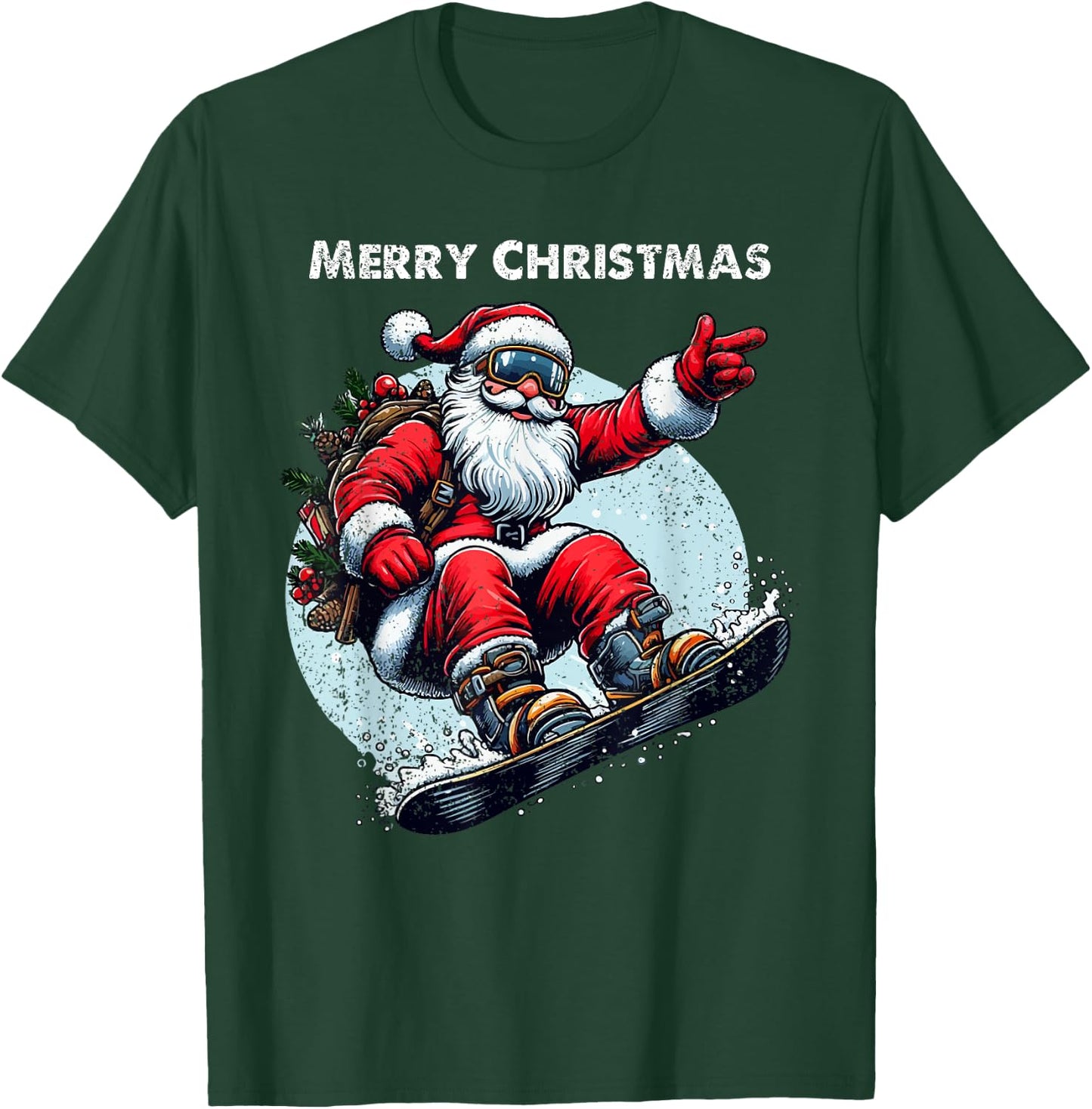 Santa Claus Snowboarding Merry Christmas Winter Holiday Xmas T-Shirt - T-Shirt | Forest