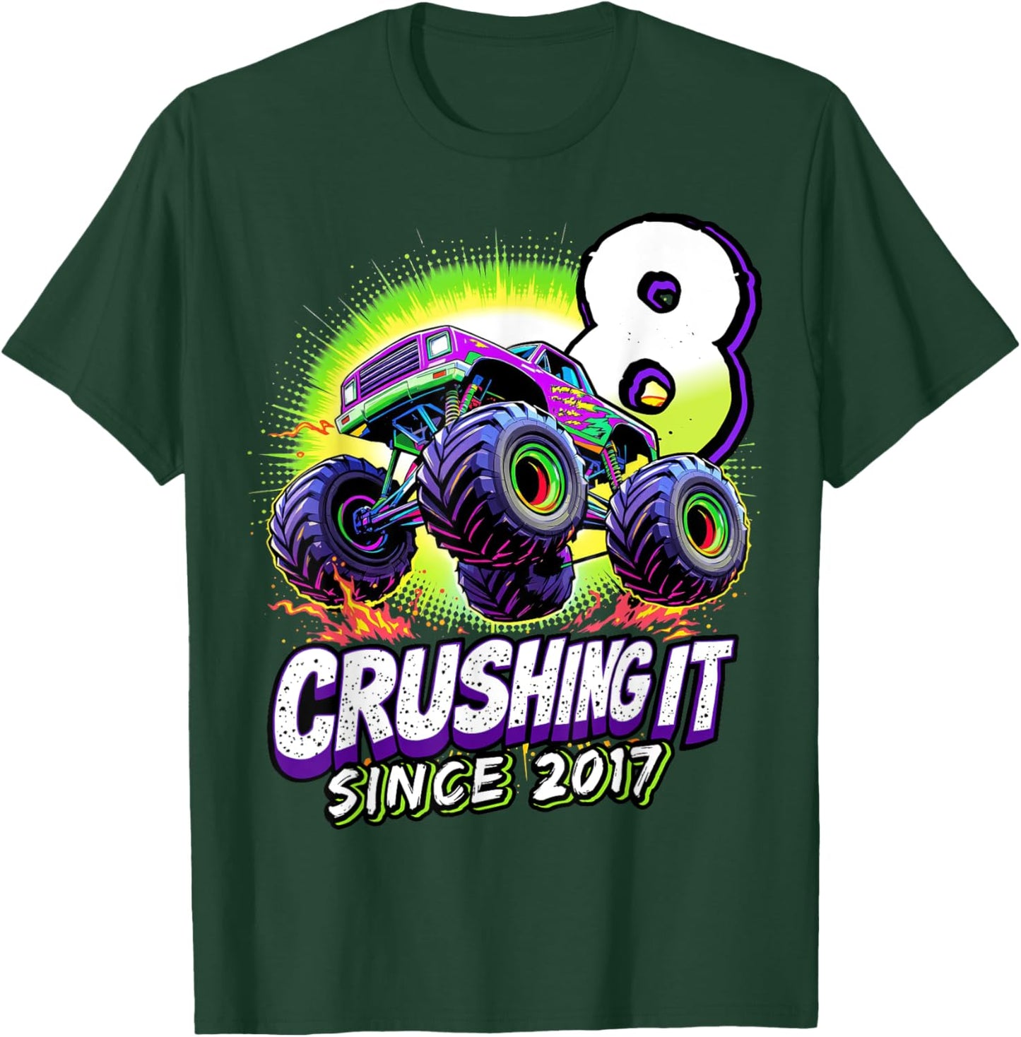 Birthday Monster Truck 8 year Old Boys 8th Party Born 2017 T-Shirt - T-Shirt | Forest
