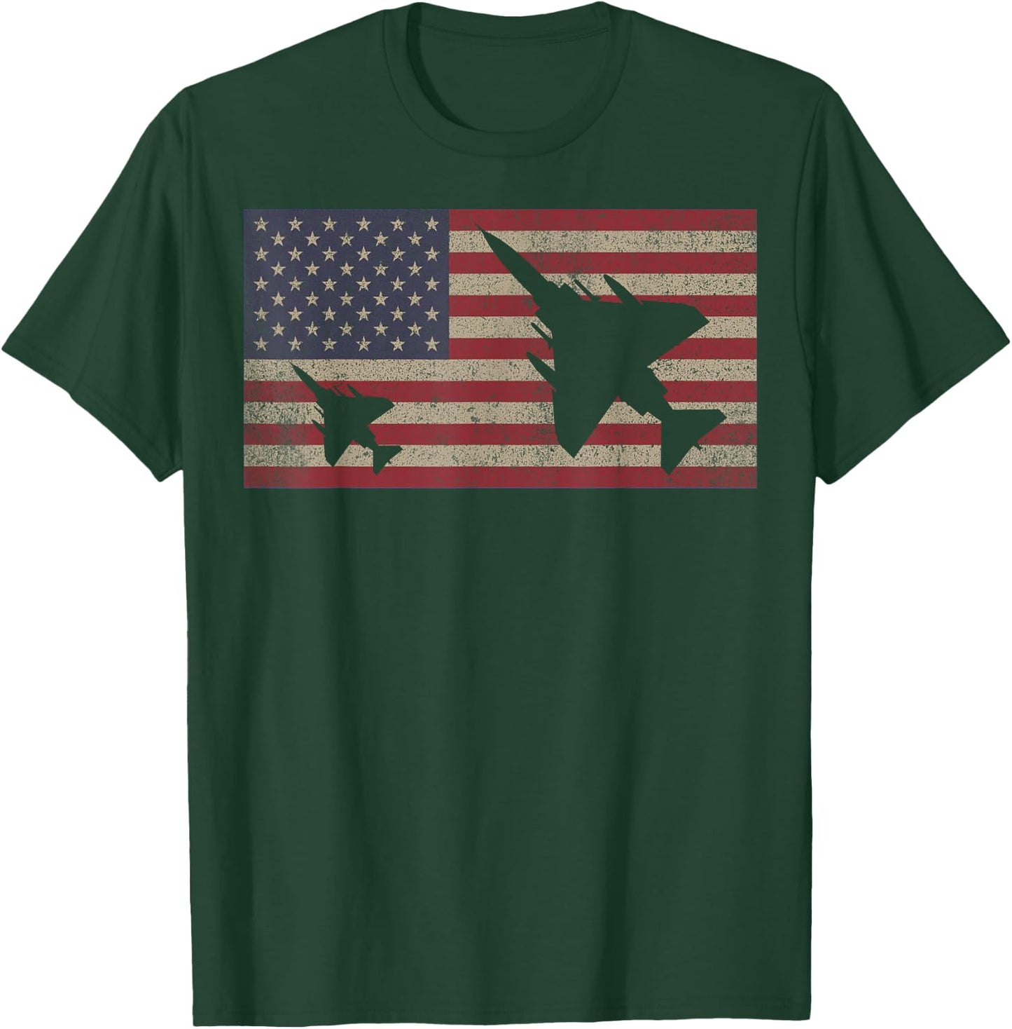 F-4 Phantom II Jet Fighter Plane USA Patriotic Flag T-Shirt - T-Shirt | Forest