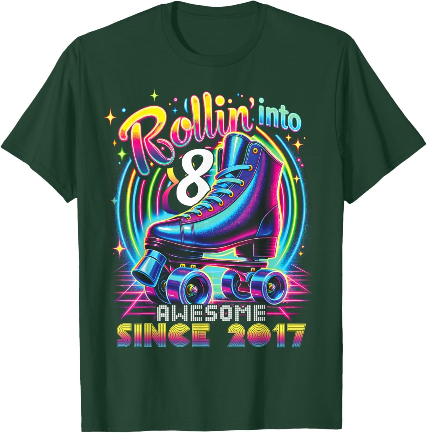 Birthday Roller Skating 8th Girls Rollin into 8 Skate Party T-Shirt - T-Shirt | Forest