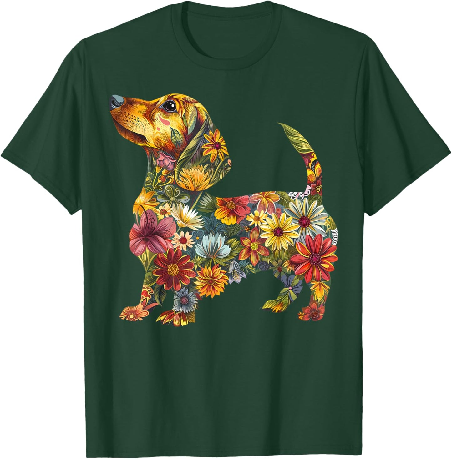 Floral Dachshund Cute Pet Dog Animal Lover Doxie Mama Women T-Shirt - T-Shirt | Forest