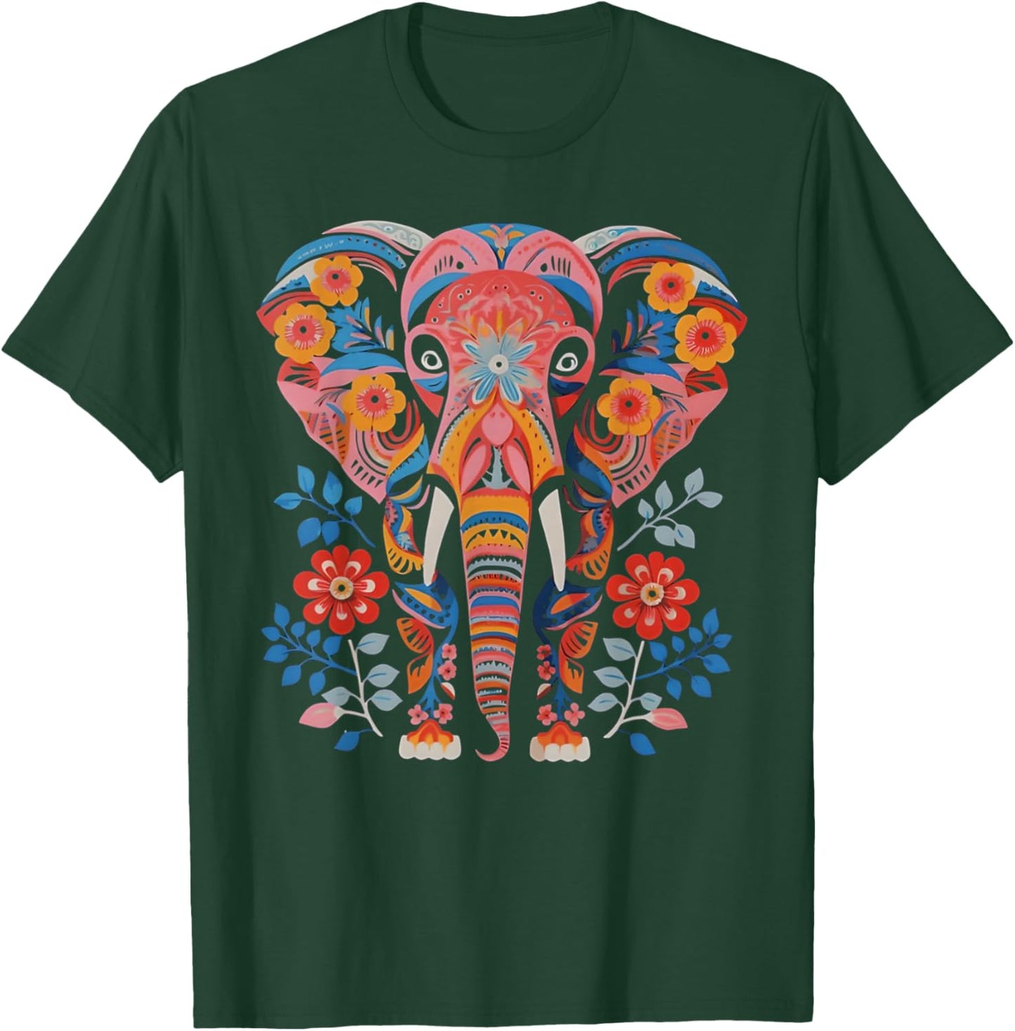 Flower Elephant with Floral Graphic for Mom Girl Teens Women T-Shirt - T-Shirt | Forest