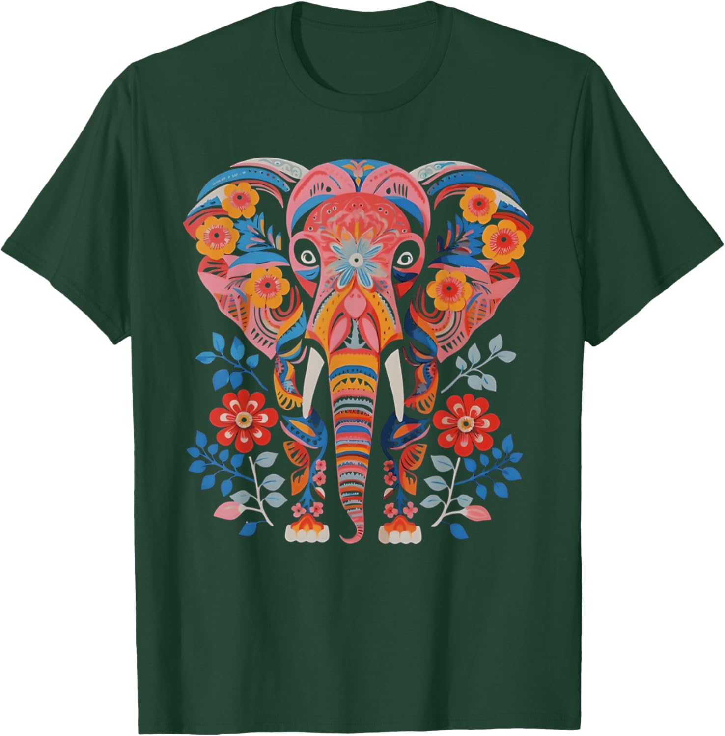 Flower Elephant with Floral Graphic for Mom Girl Teens Women T-Shirt - T-Shirt | Forest