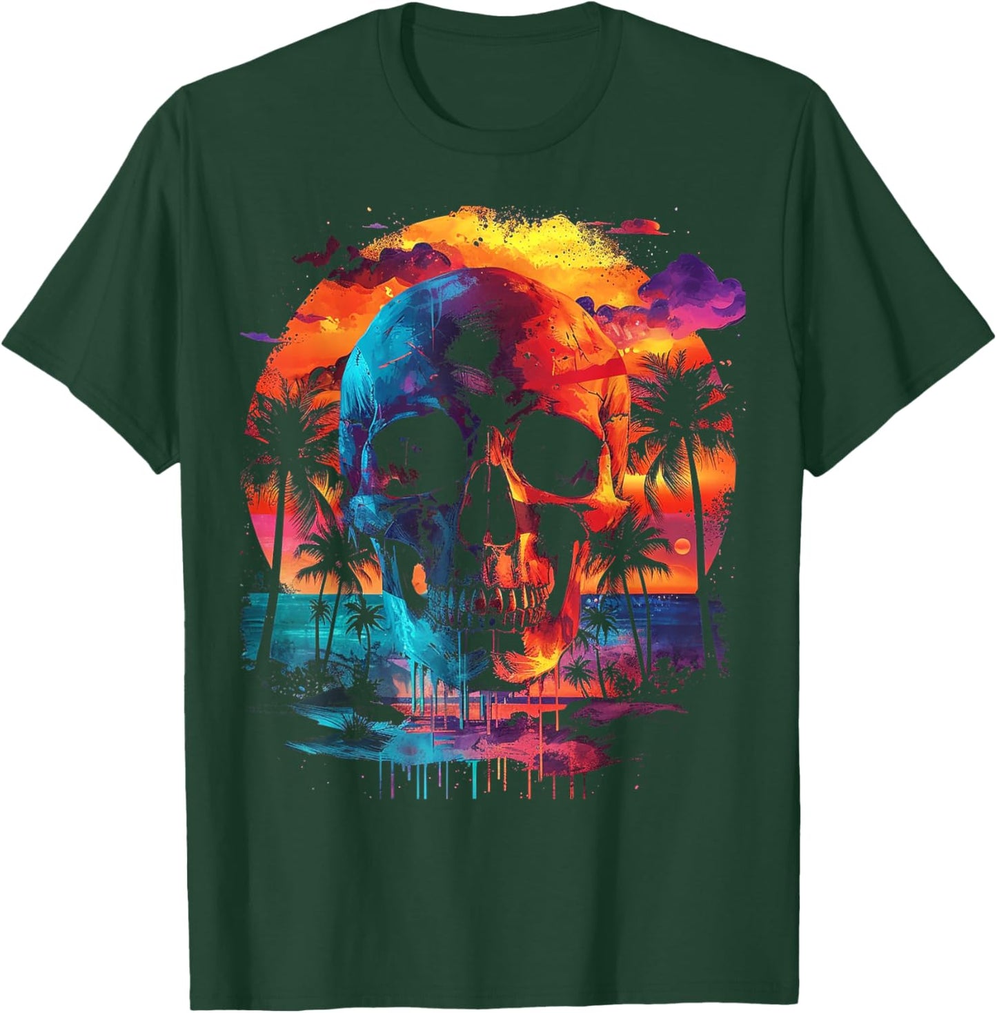 Tropic Skull Drip | Men Women (S-6XL) | Graphic T-Shirt - T-Shirt | Forest