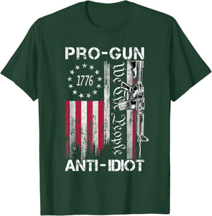 Pro Gun Anti Idiot Shirt Vintage USA Flag 2nd Amendment T-Shirt - T-Shirt | Forest