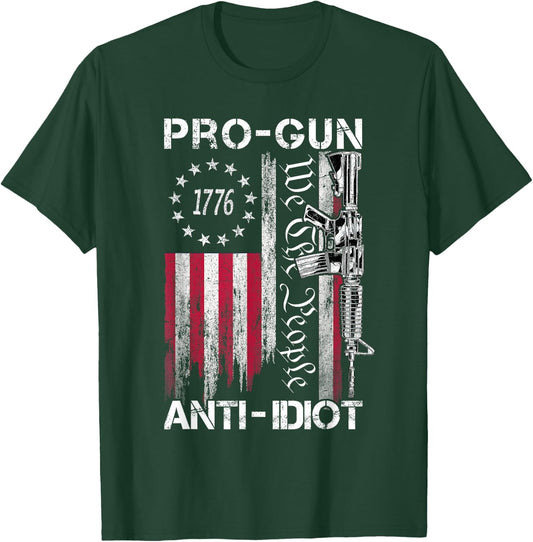 Pro Gun Anti Idiot Shirt Vintage USA Flag 2nd Amendment T-Shirt - T-Shirt | Forest