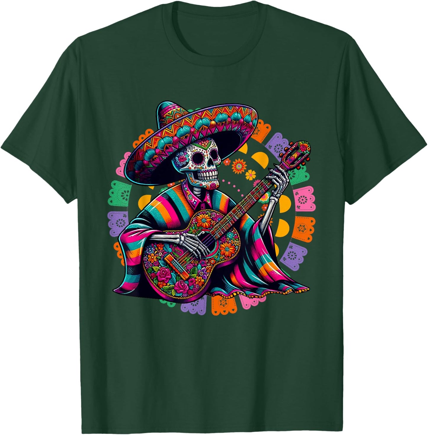 Dia De Los Muertos Skeleton playing guitar Sugar Skull Funny T-Shirt - T-Shirt | Forest