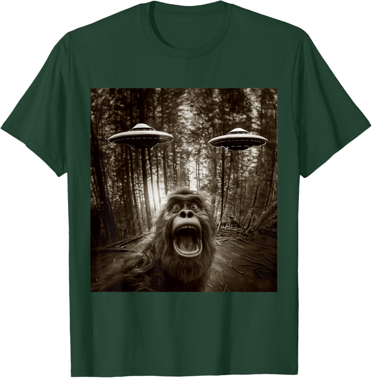 Bigfoot Sasquatch Alien UFO women kids Graphic T-Shirt - T-Shirt | Forest