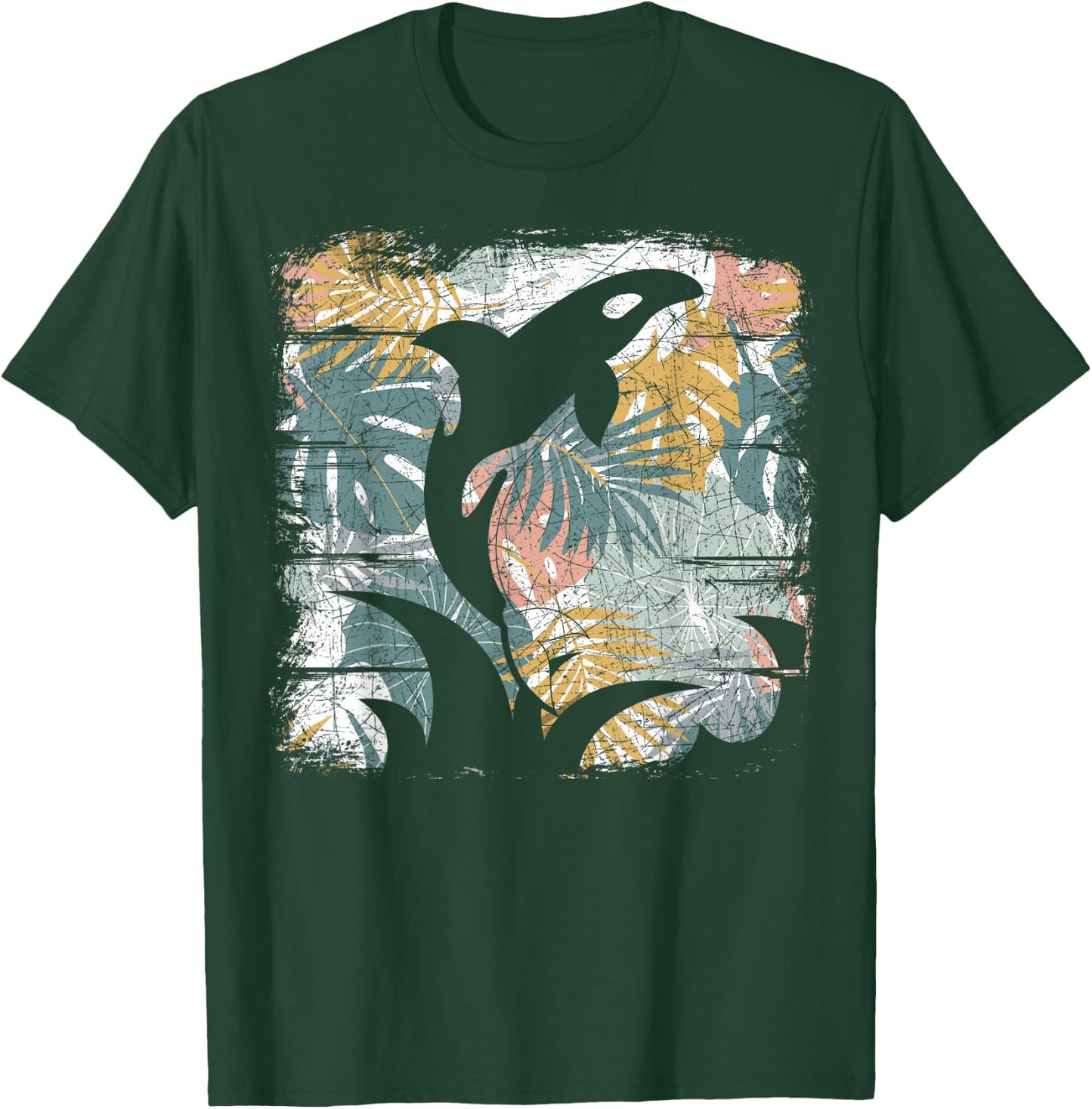 Tropical Nature Pattern Exotic Summer Vacation Whale Orca T-Shirt - T-Shirt | Forest
