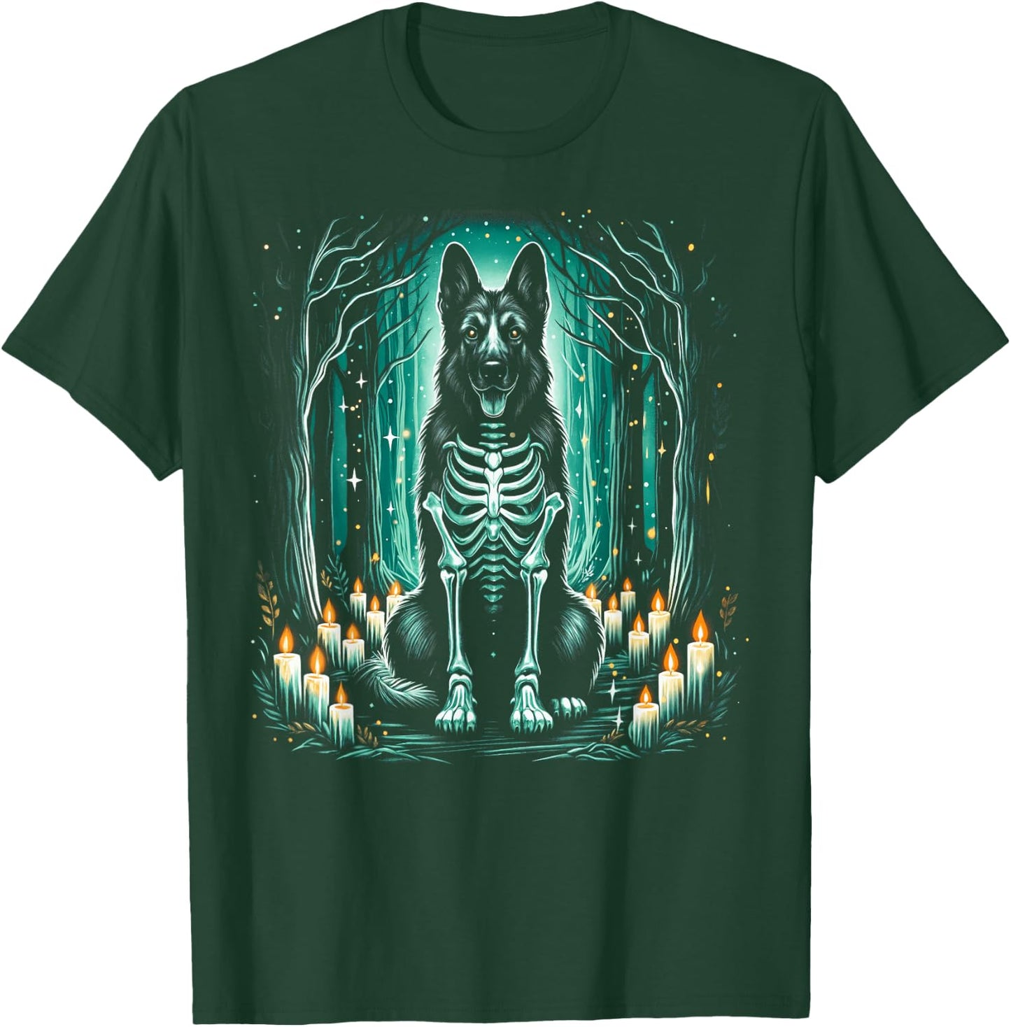 Cool German Shepherd Skeleton Halloween Dog Mom Dad T-Shirt - T-Shirt | Forest