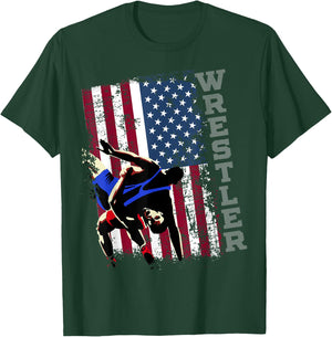 Distressed Look Wrestling American Flag Gift Men T-Shirt - T-Shirt | Forest