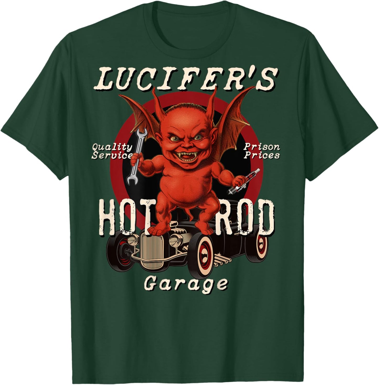 The Dirty Gringo Lucifer's Hot Rod Garage Fat Devil Mechanic Retro Rockabilly - Black - Small - -Adults - Short Sleeve - Cotton, Polyester Blend T-Shirt - T-Shirt | Forest