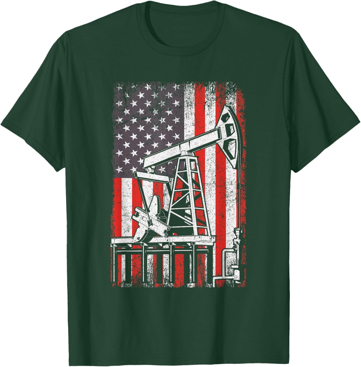 Oil Rig USA American Flag Landman Oilfield Worker T-Shirt - T-Shirt | Forest