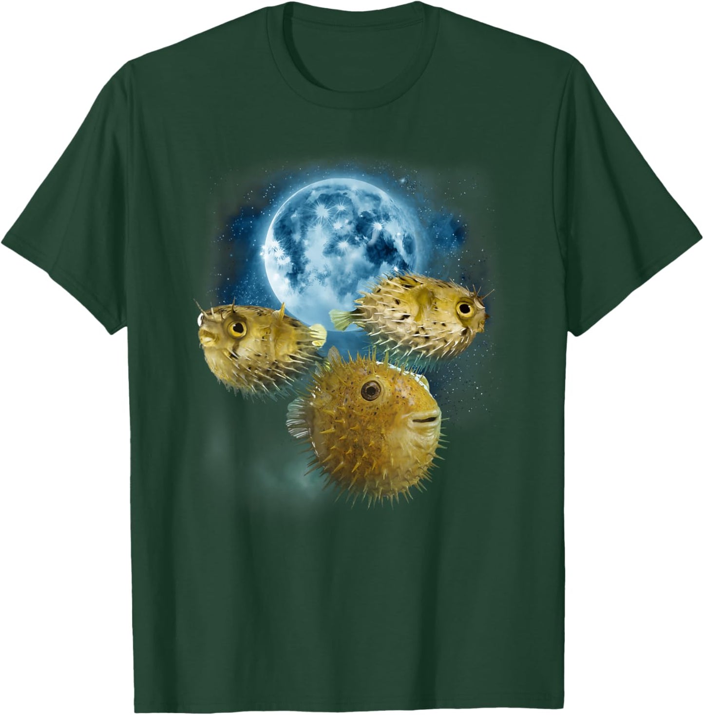 Funny Puffer Shirt - Howling at the Moon Puffer Fish T-Shirt - T-Shirt | Forest