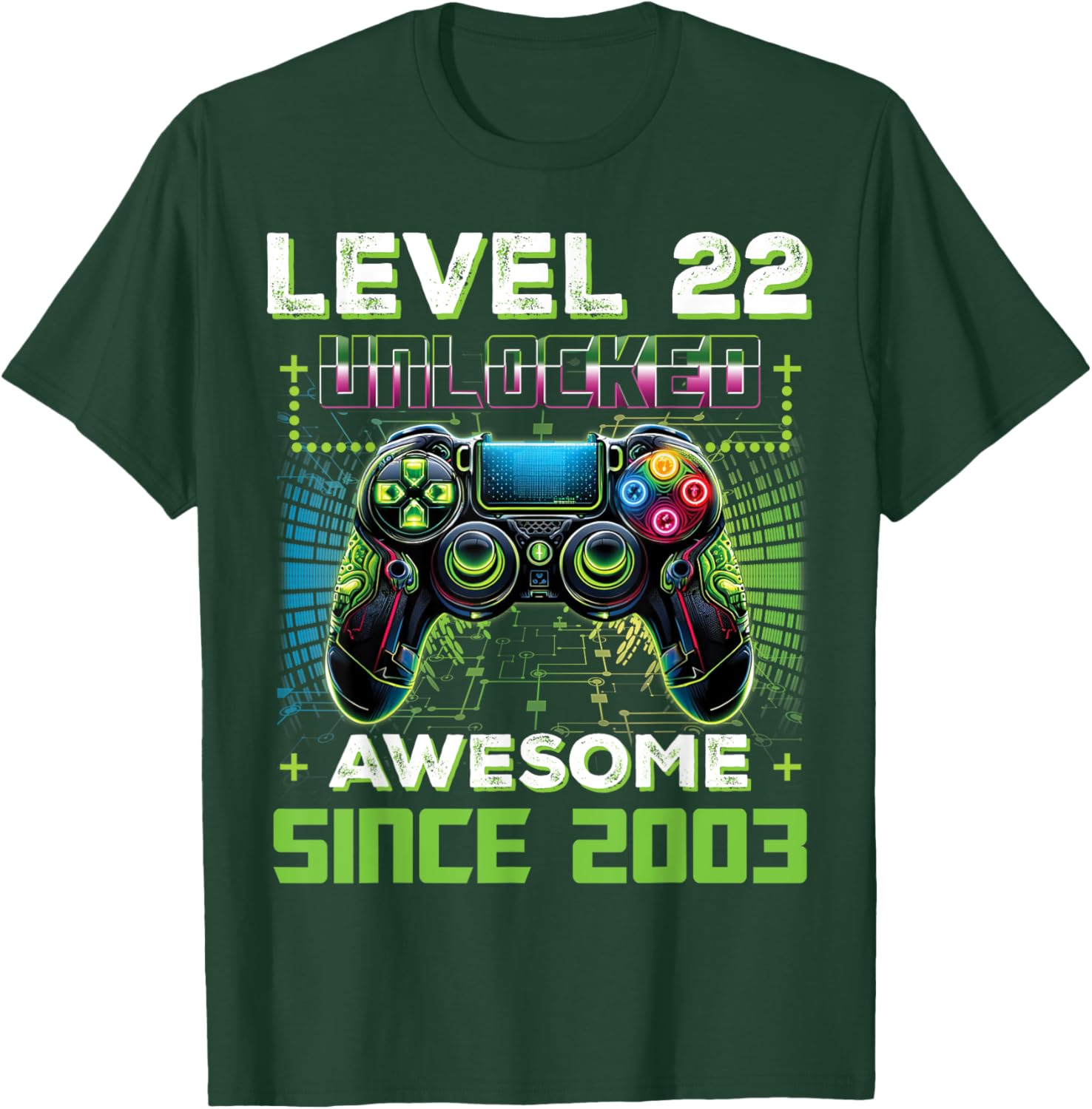 Level 22 Unlocked Video Game Controller 22nd Birthday Gamer T-Shirt - T-Shirt | Forest