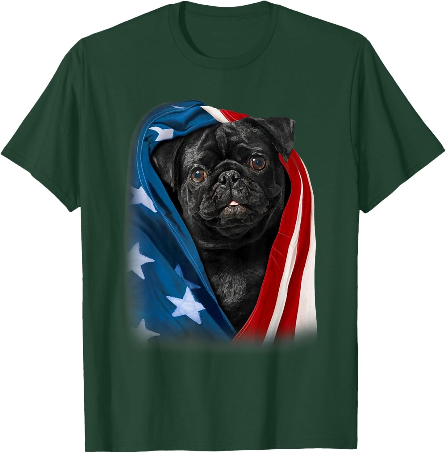 Pug Black Dog American Flag 4th Of July Animal Patriotic Men T-Shirt - T-Shirt | Forest