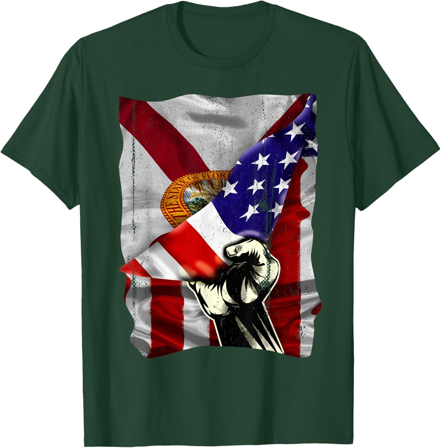 Florida State Flag Distressed US American Patriotic FL Women Kids Men T-Shirt - T-Shirt | Forest