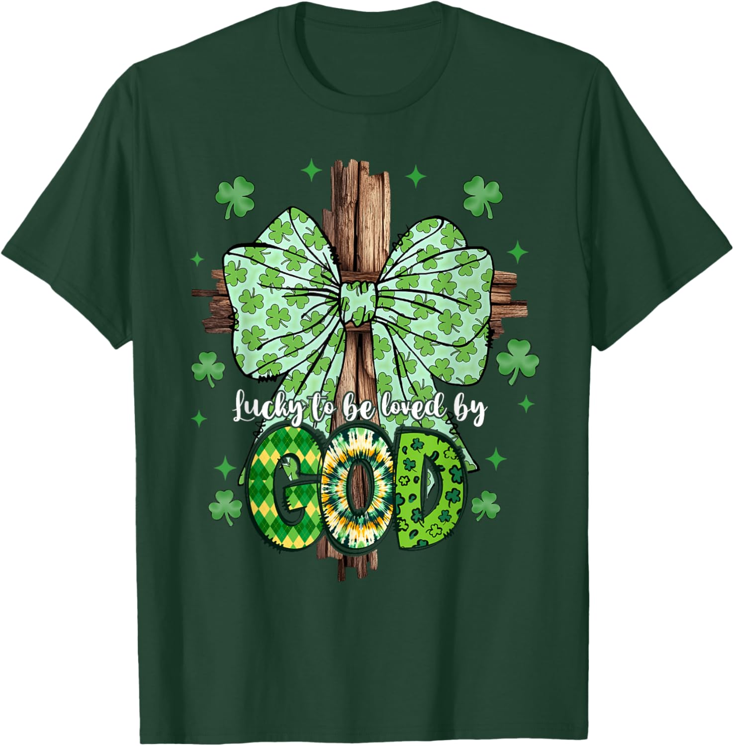 Lucky To Be Loved By God St Patricks Coquette Bow Christian T-Shirt - T-Shirt | Forest