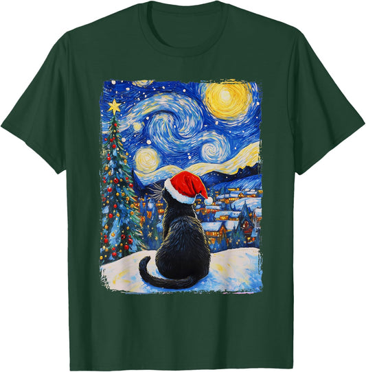 Cat Starry Night Christmas T-Shirt - T-Shirt | Forest