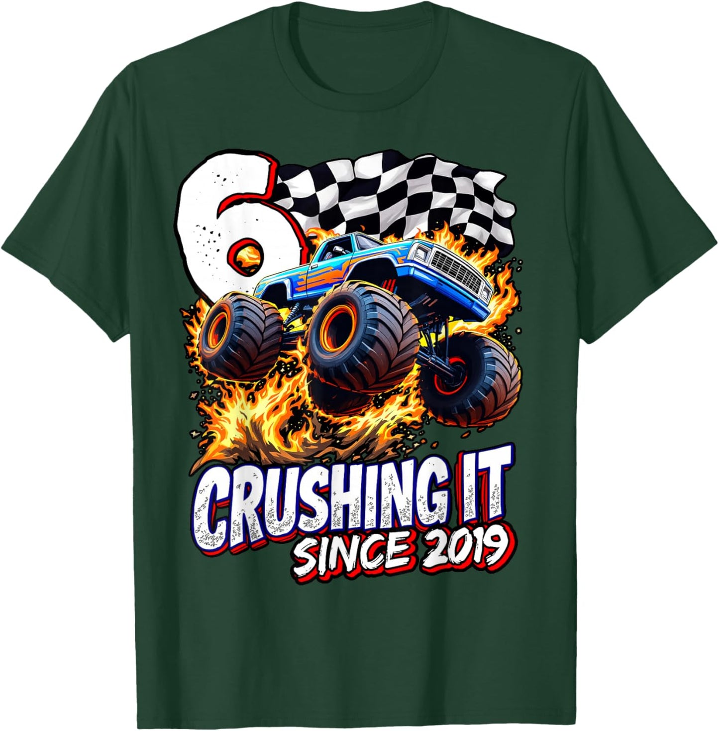 Birthday Monster Truck 6 year Old Boys 6th Party Born 2019 T-Shirt - T-Shirt | Forest