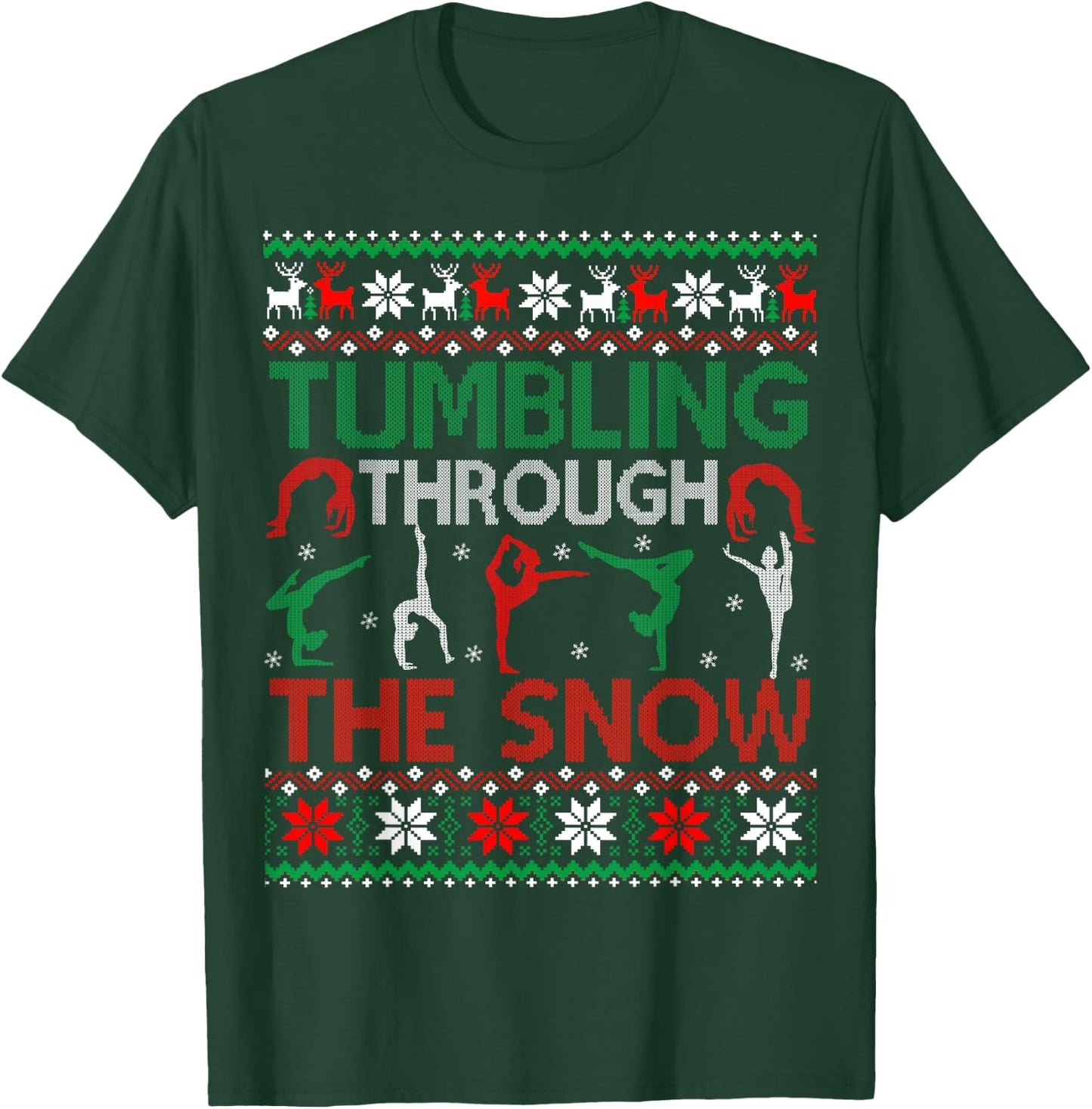 Tumbling Gymnastics Ugly Christmas Sweater Party T-Shirt - T-Shirt | Forest