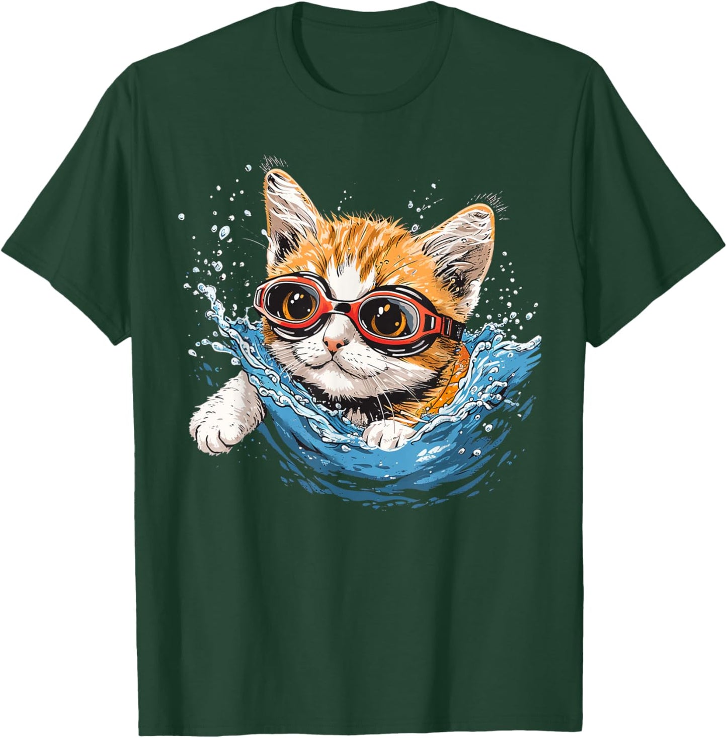 Swimmer Cat on Swimming Men Women Kids T-Shirt - T-Shirt | Forest