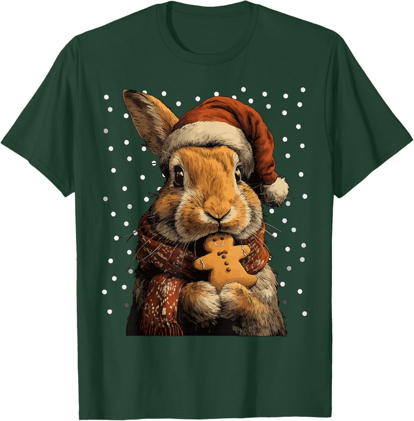 Christmas Rabbit in Santa Hat Gingerbread Cookie Snow Animal T-Shirt - T-Shirt | Forest