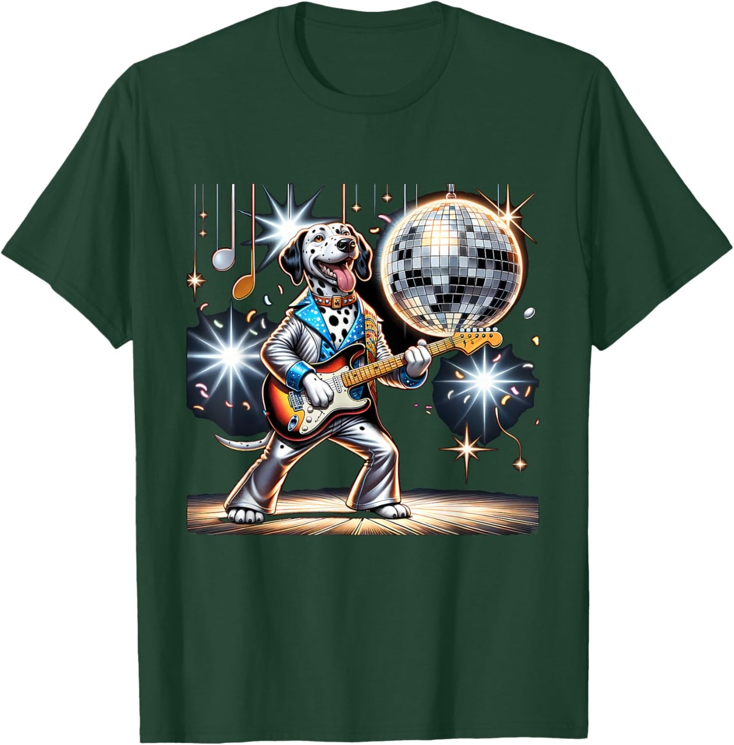 Disco Ball Guitar Dalmatian Dog T-Shirt - T-Shirt | Forest