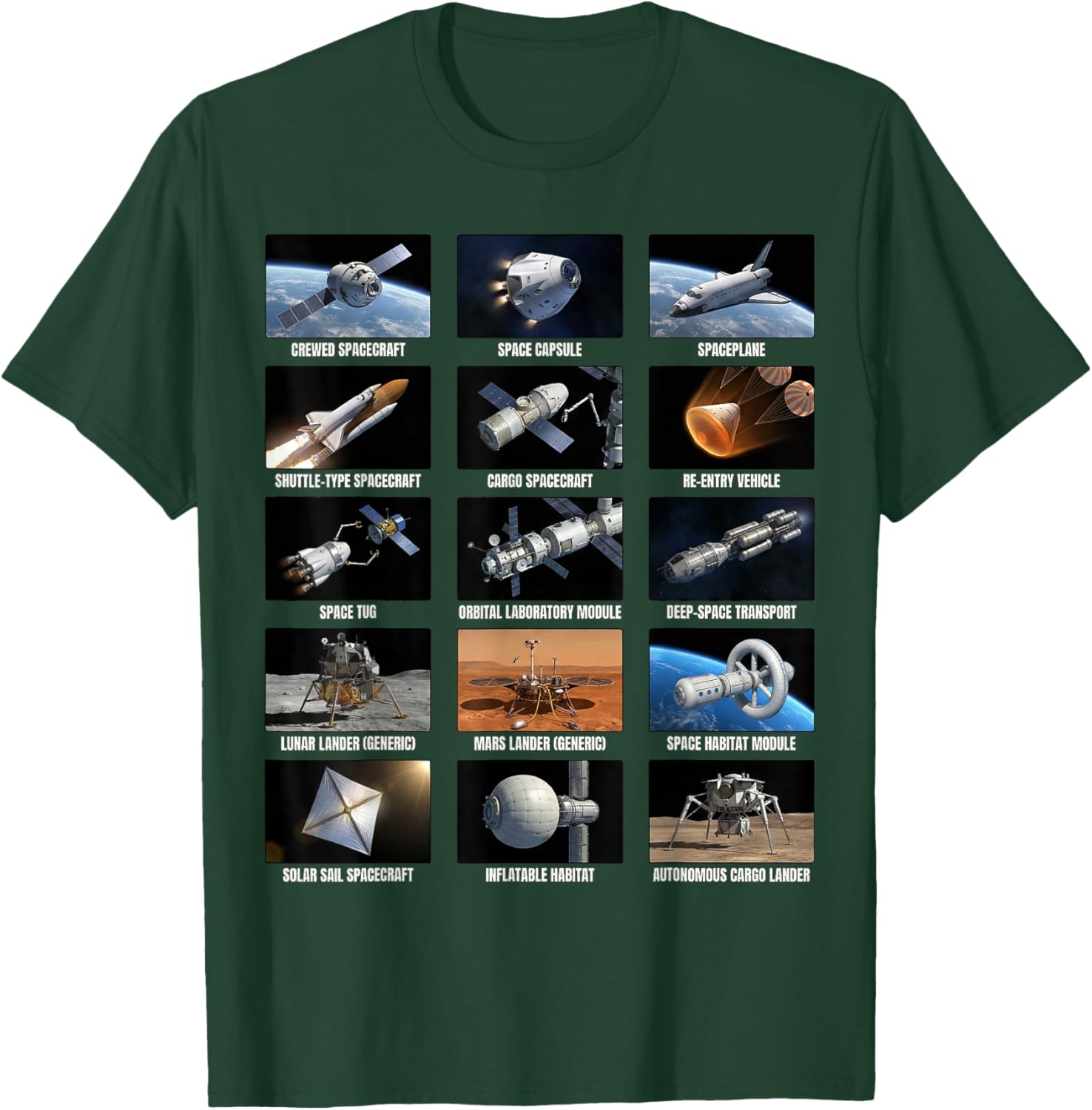 Spaceship Types Space Exploration Chart Astronomy T-Shirt - T-Shirt | Forest