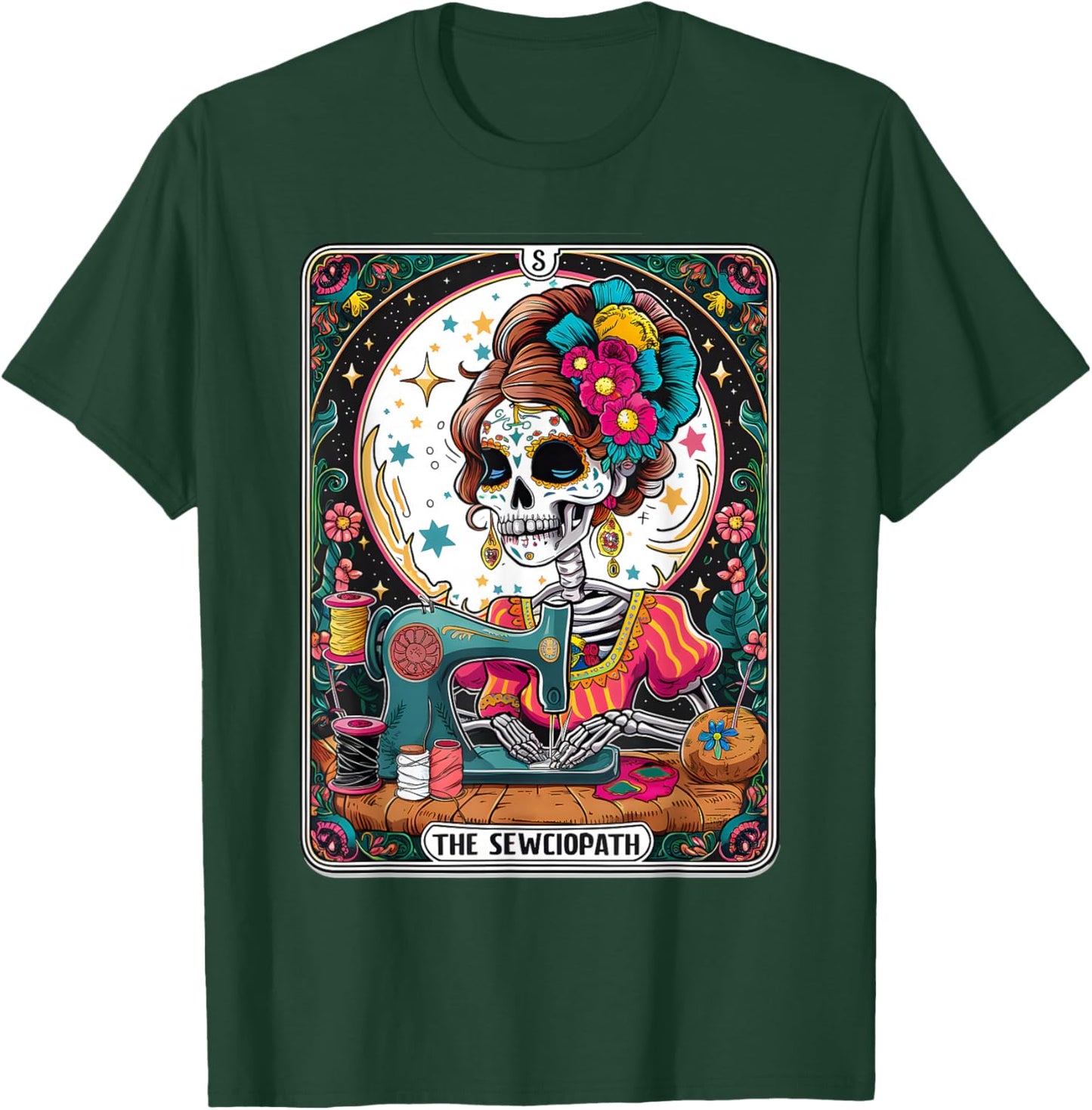 The Sew-ciopath Funny Tarot Card Sewing Skeleton T-Shirt - T-Shirt | Forest