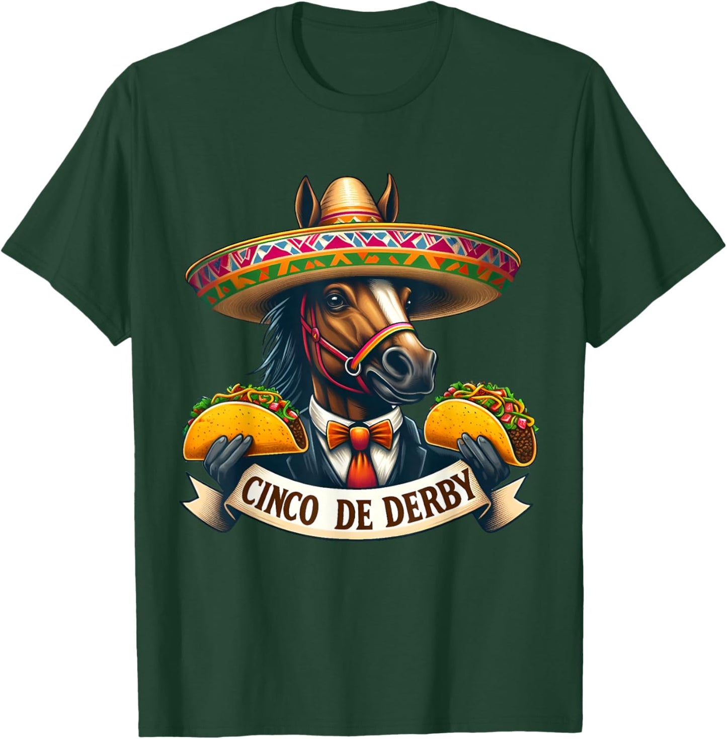 Funny Taco Horse Racing Vintage Cinco De Derby Horse T-Shirt - T-Shirt | Forest