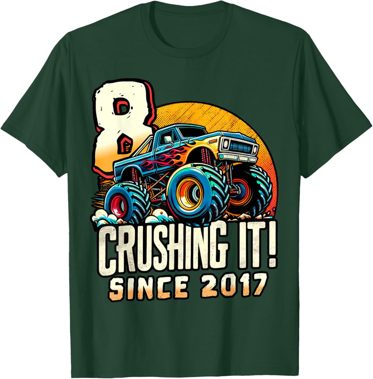 Birthday Monster Truck 8 year Old Boys 8th Party Born 2017 T-Shirt - T-Shirt | Forest