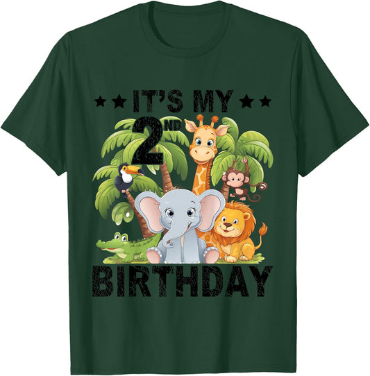 Kids It's My 2nd Birthday Zoo Safari Jungle Animals Theme Funny T-Shirt - T-Shirt | Forest