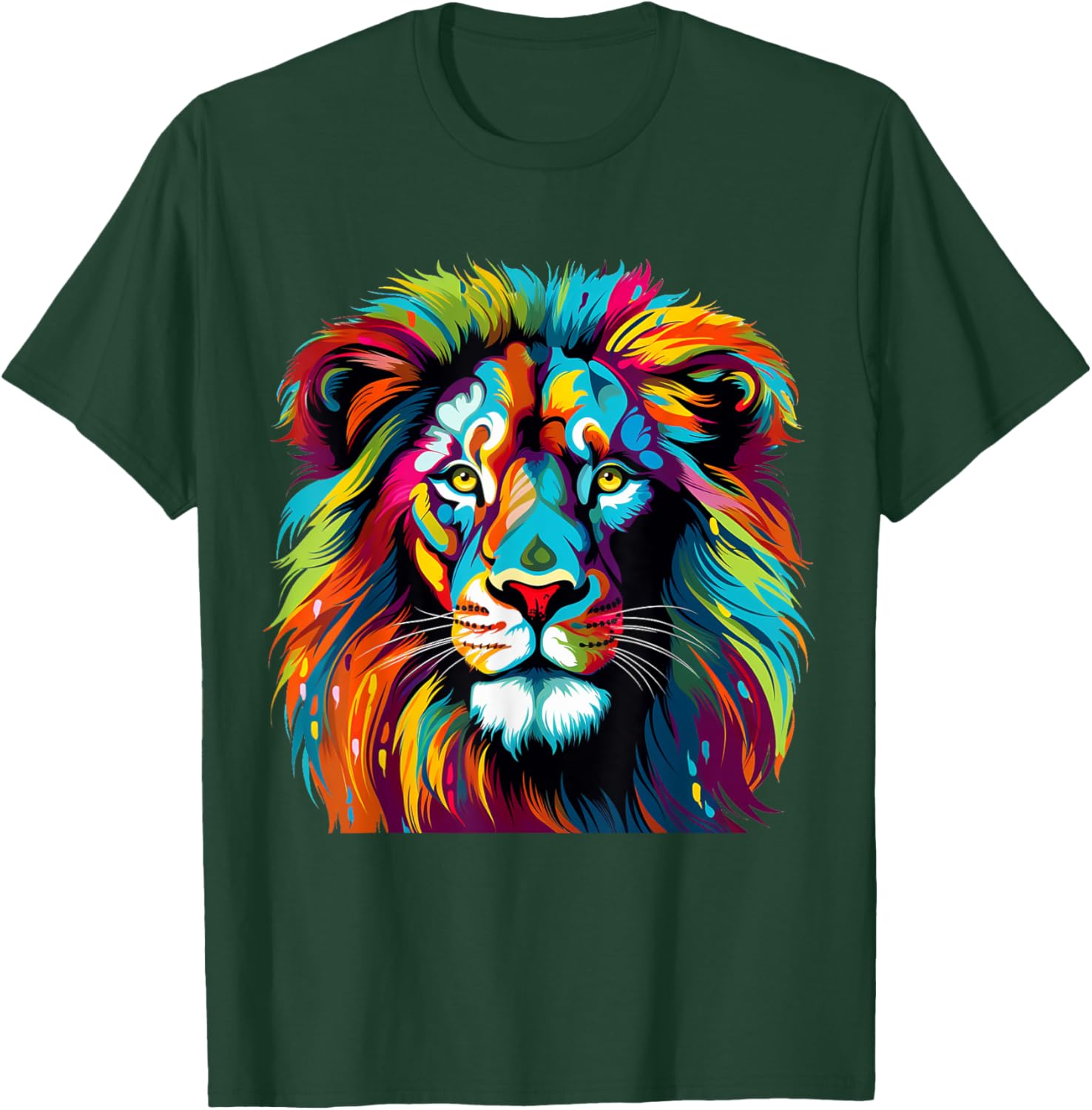 Cool Colorful Lion Portrait Graphic T-Shirt - T-Shirt | Forest