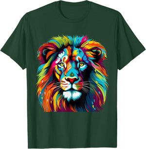 Cool Colorful Lion Portrait Graphic T-Shirt - T-Shirt | Forest