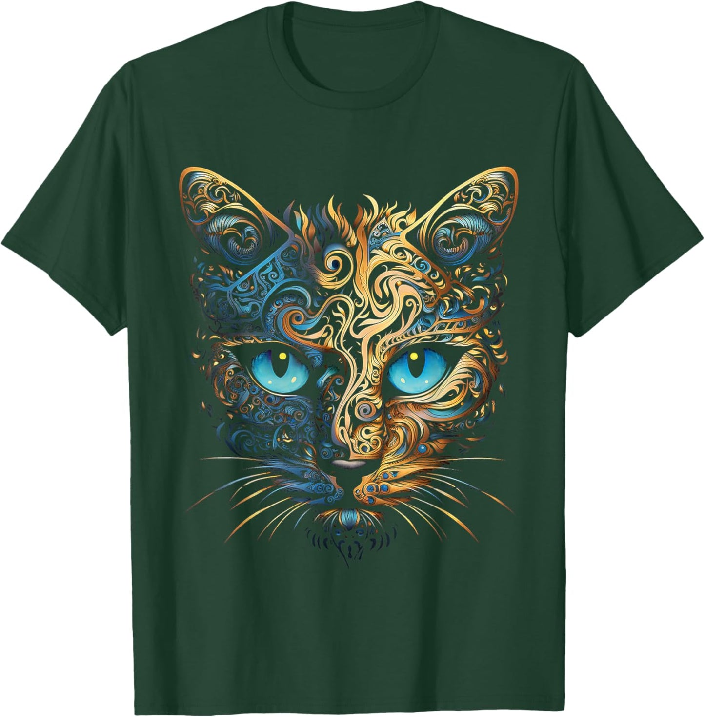 Cat Fantasy Blue Eyes Mandala Animal Art Cat T-Shirt - T-Shirt | Forest