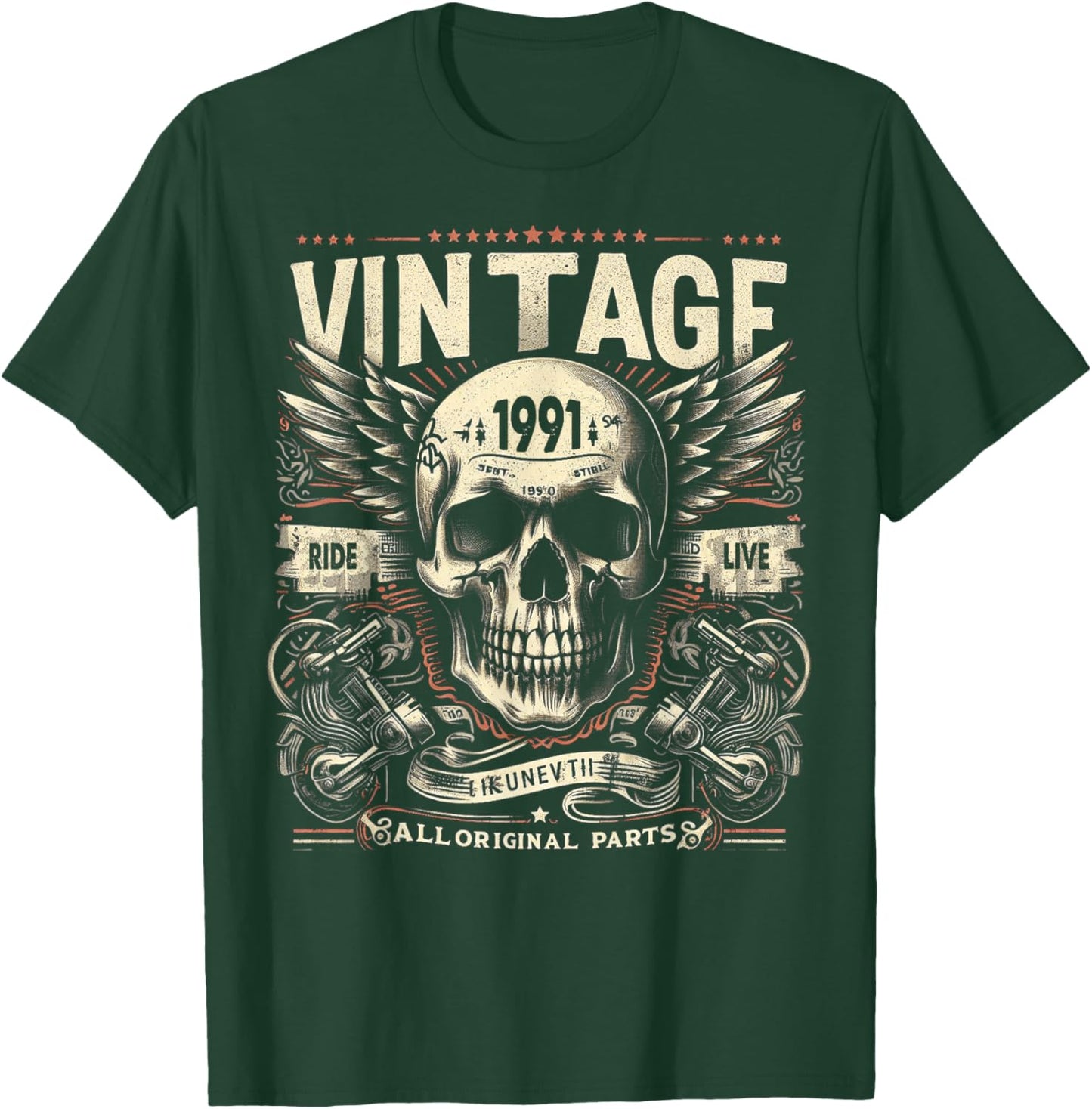 Vintage 1991 born in 1991 birthday skull biker motorcycle T-Shirt - T-Shirt | Forest