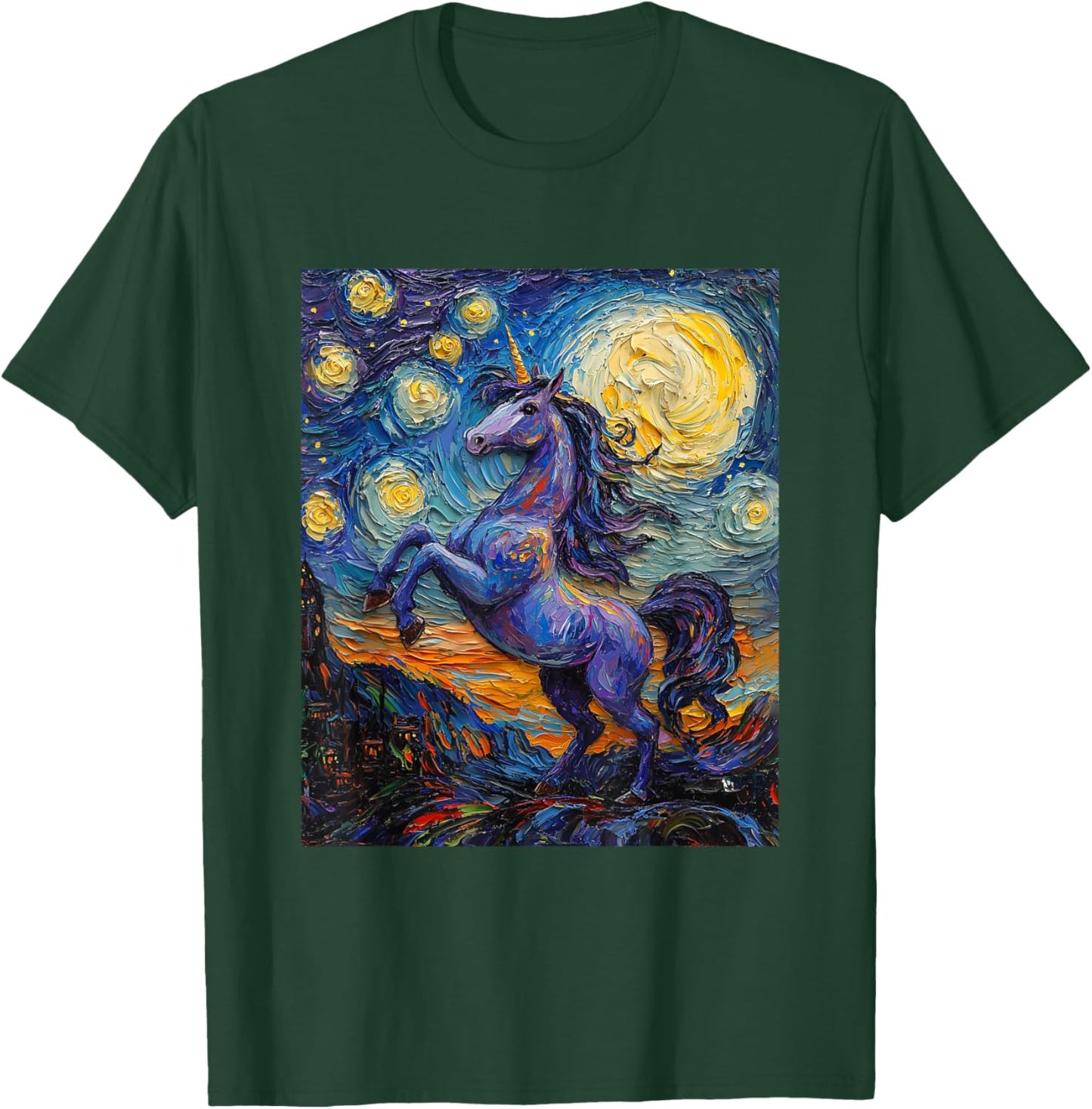Cute Unicorn - Van Gogh Style - Starry Night T-Shirt - T-Shirt | Forest