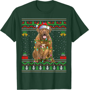 Dogue De Bordeaux Dog Christmas Lights Santa Ugly Xmas Men Women Kids T-Shirt - T-Shirt | Forest