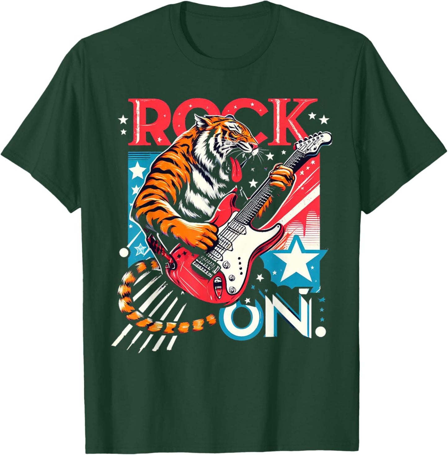 Tiger Man Rock on Playing Guitar Music Vintage Guitarist T-Shirt - T-Shirt | Forest